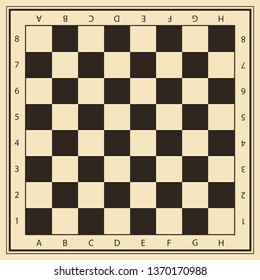 Vector chess field in beige and black colors with numbers.