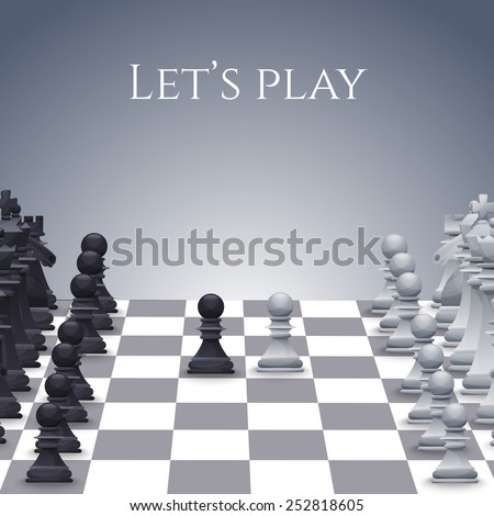 Vector Chess Figures on board, black and white. Illustration