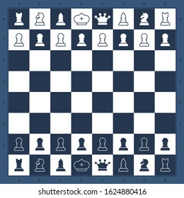 Vector Chess Game. Chess Board Top View. Blue Background.