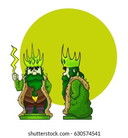 Vector chess King character. Isolated on white background with place for text.Cartoon style. Dark chess.