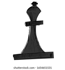 Vector chess king isolated. Black pawn doodle cartoon design. Hand drawn sketch, draft, ink dark pictogram. For chess related organisation logo, prints, t-shirt, fabric, tea cup design. No background
