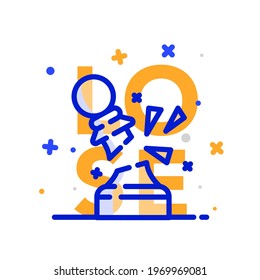 Vector chess line icon with text lose on the background. Business and marketing strategy. Broken pawn as a symbol of failure and loser. Perfect for presentations, web, print and infographics. 