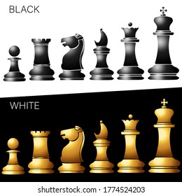 Vector chess pawn, rook, bishop, knight, queen and king. Both white and black. Can be used as assets in making chess game or can be used in designing purposes.