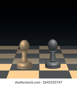 Vector Chess Pawns – Gold and Black 3D Style on Checkered Board