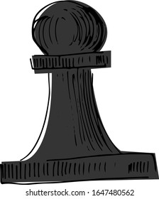 Vector chess piece isolated. Black pawn doodle cartoon design. Hand drawn sketch, draft, ink dark pictogram. For chess related organisation logo, prints, t-shirt, fabric, tea cup design. No background