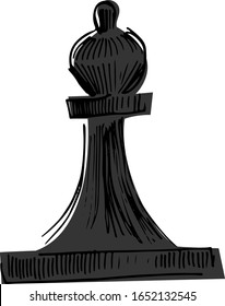 Vector chess piece isolated. Black quee doodle cartoon design. Hand drawn sketch, draft, ink dark pictogram. For chess related organisation logo, prints, t-shirt, fabric, tea cup design. No background