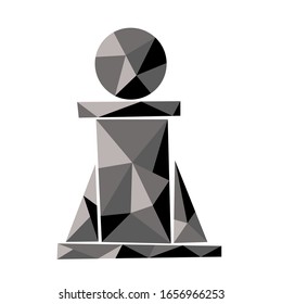 Vector chess piece isolated. Black polygonal chess pawn cartoon design. Hand drawn sketch, draft, ink dark pictogram. For chess organisation logo, prints, t-shirt, fabric, tea cup design No background