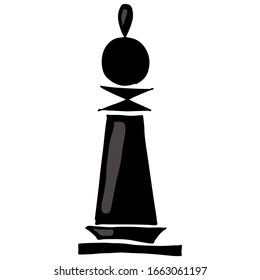 Vector chess piece isolated Black queen doodle cartoon design Hand drawn sketch, draft, ink dark pictogram. For chess school organisation logo, prints, t-shirt, fabric, tea cup design White background
