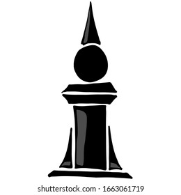 Vector chess piece isolated. Black bishop doodle cartoon design. Hand drawn sketch, draft, ink dark pictogram. For chess school organisation logo, prints, t-shirt, fabric, tea cup design No background