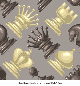 Vector Chess piece seamless pattern.  King, queen, pawn, bishop, knight and rook. For your design, textile, fabric, surface textures, packaging,  chess school or chess club. 