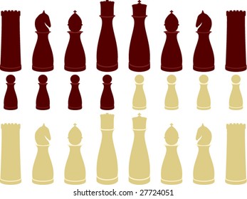 Vector chess pieces in red and cream