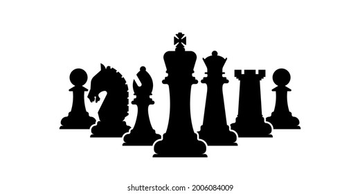 Vector chess pieces team isolated on white. Silhouettes of chess pieces