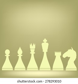 Vector Chess White Pieces Isolated on Brown Background