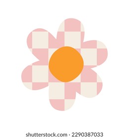 Vector chessboard checkered texture groovy flower isolated on white background