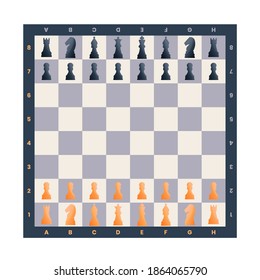Vector chessboard with chess pieces, illustration of chess board and chessmen isolated on white background svg