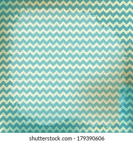 vector chevron background on linen turquoise canvas texture. Vintage rustic burlap zigzag
