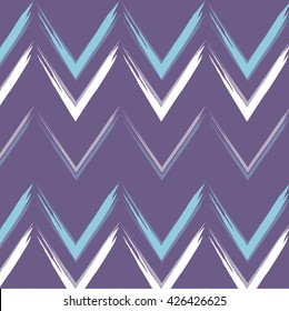 Vector chevron print violet line waves geometric symmetric horiizontal pattern, modern cover with white blue curves background. Zig zag dekor ornament