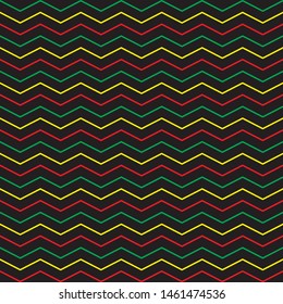 Vector chevron seamless pattern geometric background for wallpaper, gift paper, fabric print, furniture. Zigzag print. Black with red yellow green stripes eps 10