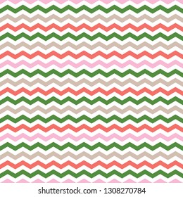 Vector Chevron Seamless Pattern. Green and pink chevron or zig zag pattern.