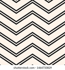 Vector chevron seamless pattern. Simple minimal texture with thin zigzag lines, stripes. Black and white zig zag abstract geometric background. Modern minimalist monochrome ornament. Repeat design