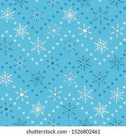 Vector Chevron Seamless Pattern of Snowflakes. Winter Traditional Holiday Wallpaper with Snow Print. Zigzag Striped Blue Background for Gift Wrapping or Textile. Christmas and New Year 