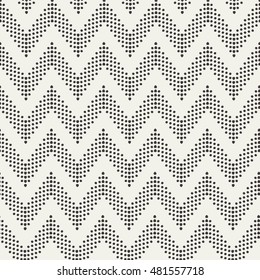 Vector chevron seamless pattern. Textured grunge geometric background for wallpaper, gift paper, fabric print, furniture. Zig Zag print. Unusual painted ornament from dotted strokes.Black and white