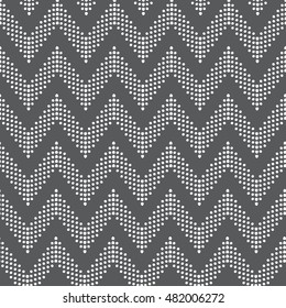 Vector chevron seamless pattern. Textured grunge geometric background for wallpaper, gift paper, fabric print, furniture. Zig Zag print. Unusual painted ornament from dotted strokes.Black and white