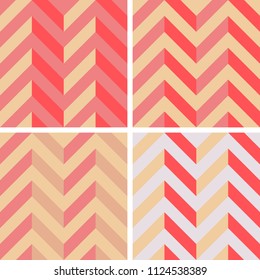 Vector chevron - set of 4 chevrons of beige, red and white color. Zig-zag seamless patterns of a modern palette of bright and pastel tones.