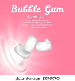 Vector chewing gum on pinck background. Fresh breath bubblegum closeup health gygiene.