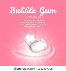 Vector chewing gum on pinck background. Fresh breath bubblegum closeup health gygiene.