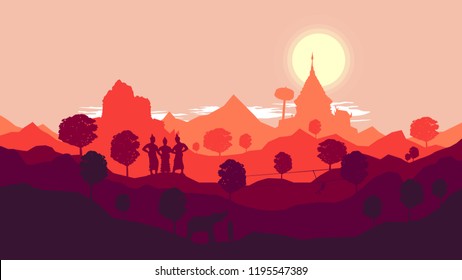 Vector Chiangmai Thailand Landscape and Thai Temple and Buddha statue. Flat Design svg