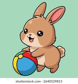 Vector. Chibi Bunny Playing A Ball.