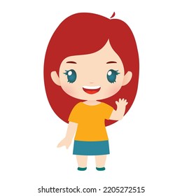 Vector chibi girl saying hi. Isolated on white illustration