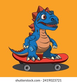 a vector of chibydino playing skateboard