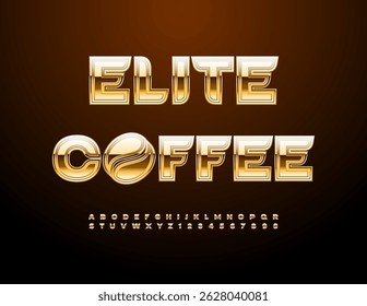 Vetor Chic Publicidade Elite Café com Feijão de Ouro. Fonte de luxo moderna. Moda Digital Alfabeto letras e números.