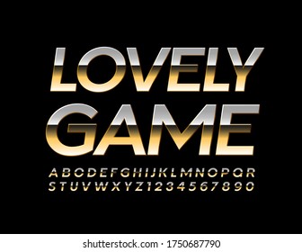 Vector chic banner Lovely Game with Golden shiny Font. Luxury Alphabet Letters and Numbers