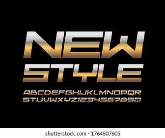 Vector chic banner New Style. Trendy elite Font. Creative Gold Alphabet Letters and Numbers