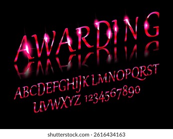 Vector chic banner Super Fast. Elegant Pink and Gold Font. Creative Alphabet Letters and Numbers