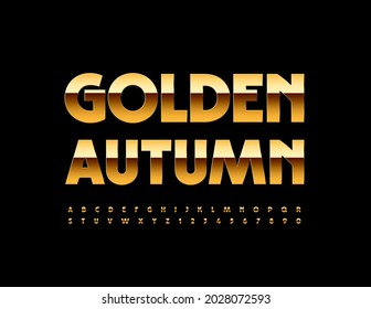 Vetor chic card Golden Autumn. Fonte Premium moderna. Conjunto de letras e números alfabéticos elegantes
