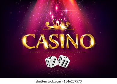 Vector chic casino sign. Gold crown and dice.