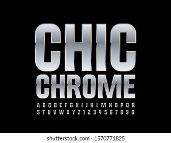 Vector Chic Chrome Font. Stylish Silver Alphabet Letters and Numbers.