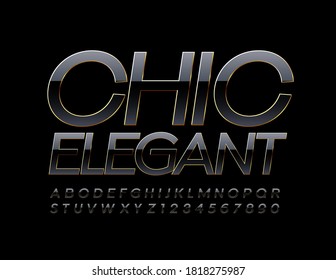 Vector Chic Elegant Alphabet set. Glossy Black and Gold Font. Elite style Letters and Numbers