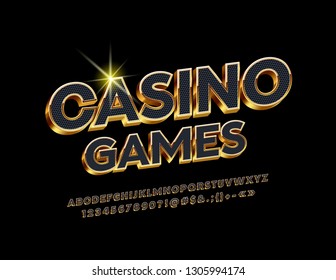 Vector Chic Emblem Casino Games. Black and Golden Alphabet Letters, Numbers and Symbols. Luxury Font.