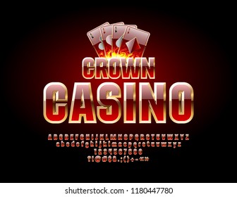Vector Chic Emblem Crown Casino with Alphabet. Red and Gold Royal Font