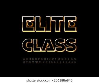 Vector chic emblem Elite Class. Black and Golden Luxury Font. Exclusive 3D Alphabet Letters and Numbers. 