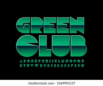 Vector elegante Emblem Green Club. Tipo de letra brillante único. Letras y números de alfabeto elegantes.