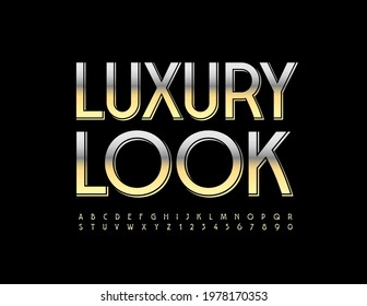 Vektorschicker Emblem Luxus Look. Eleganter Goldener Schriftzug. Stilvolle Alphabet Letters and Numbers Set
