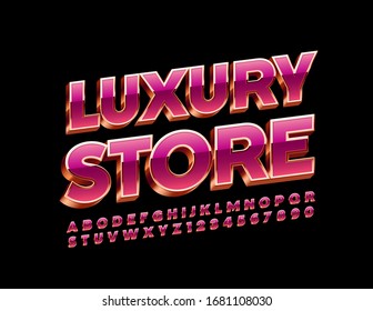 Vector chic Emblem Luxury Store.  Golden and Pink 3D Font. Luxury Alphabet Letters and Numbers.