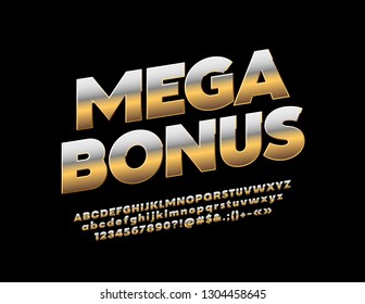 Vector chic Emblem Mega Bonus. Golden Alphabet Letters, Numbers and Symbols. Rich royal Font.