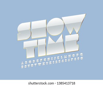 Vector chic emblem Show Time with Golden and White Font. Luxury Uppercase Letters and Numbers